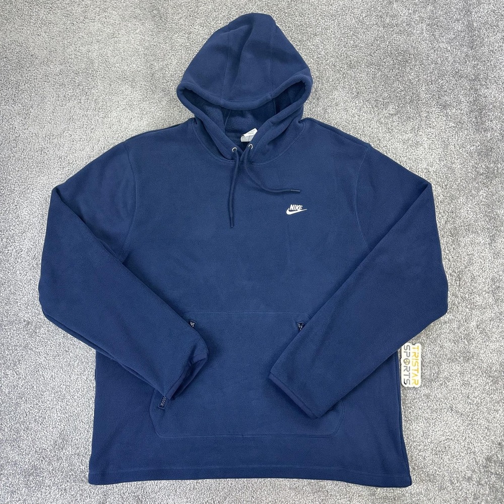Nike Hoodie Mens Large Navy Blue Fleece Pullover Kangaroo Zip Pockets FZ0660-410
